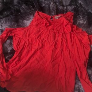 Red off the shoulder long sleeve blouse